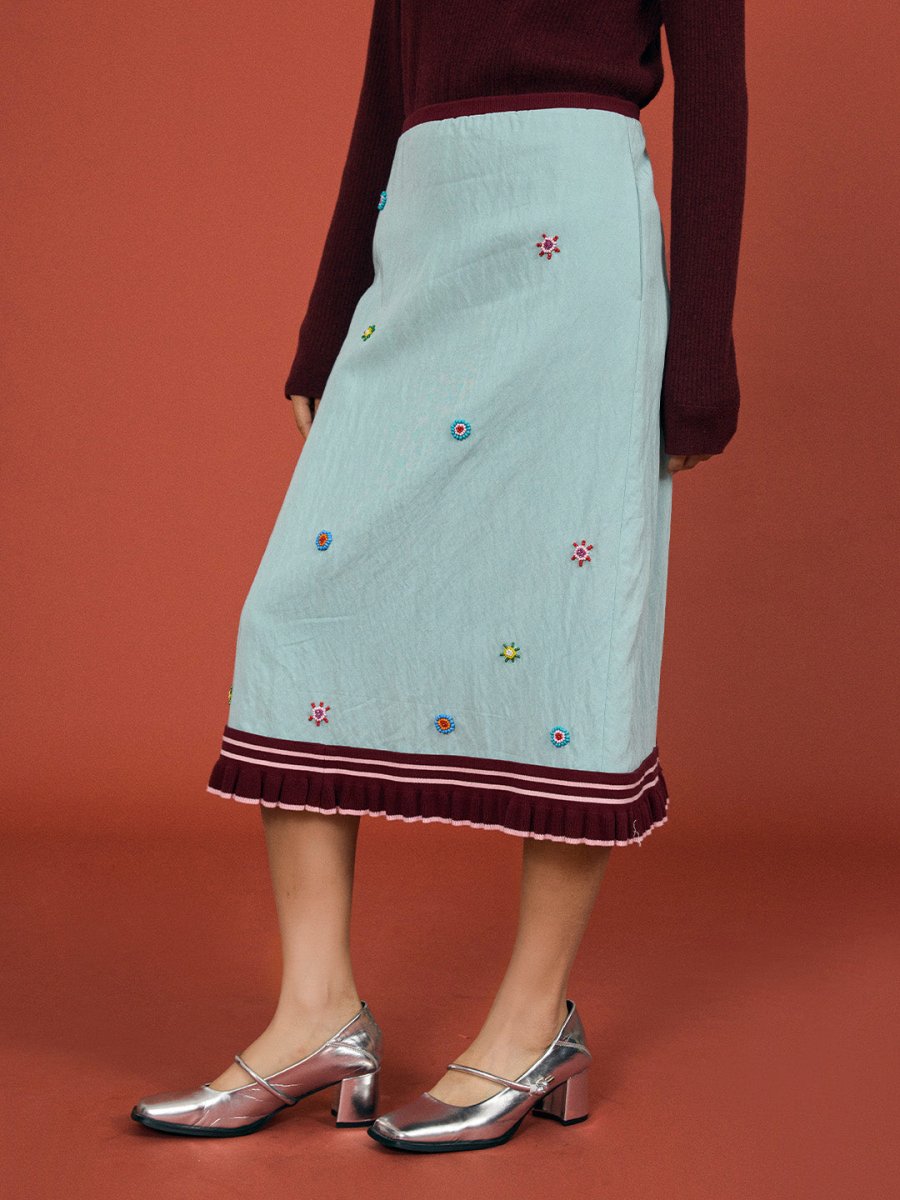 Hand - beaded ripple blue skirt - SHICCACHE