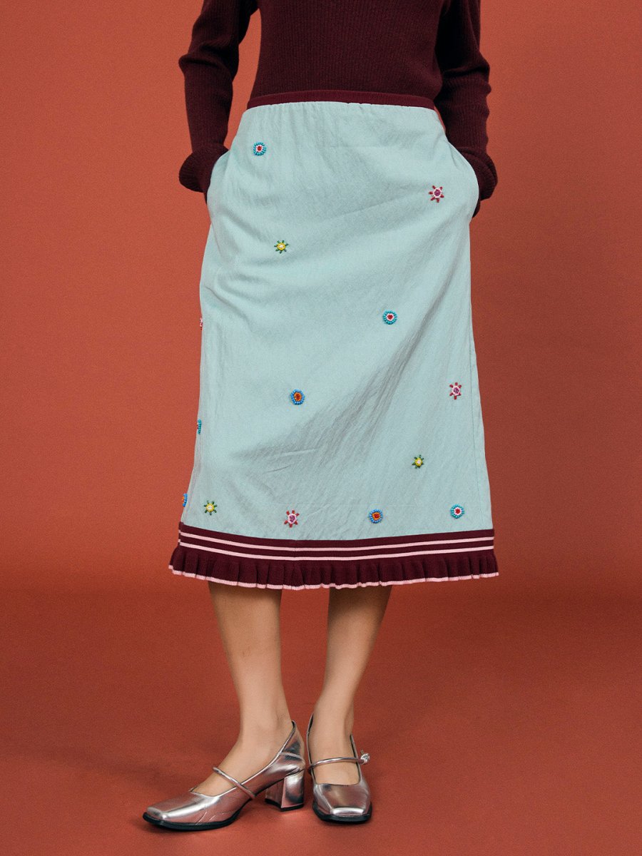 Hand - beaded ripple blue skirt - SHICCACHE