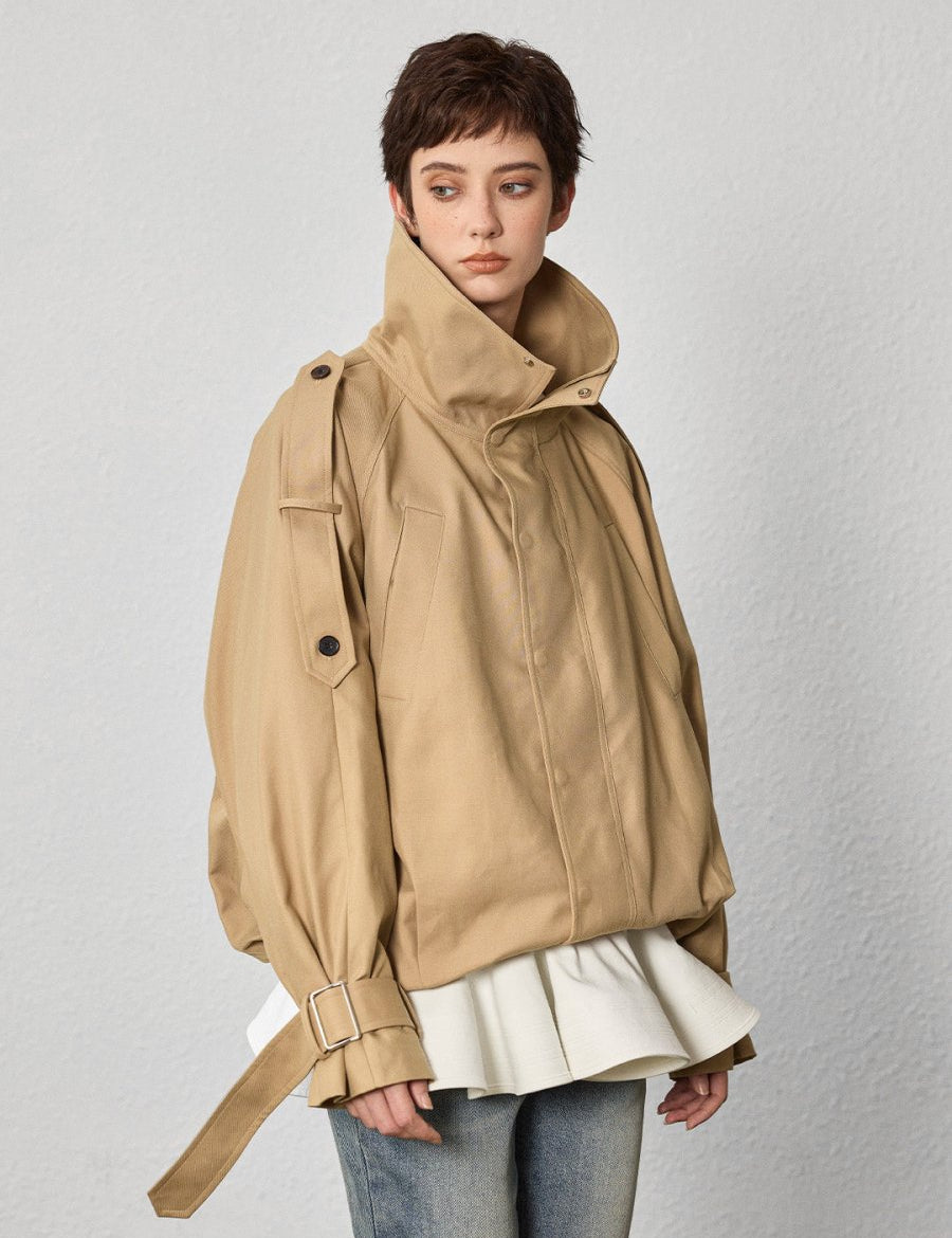 Large stand collar short windbreaker - SHICCACHE