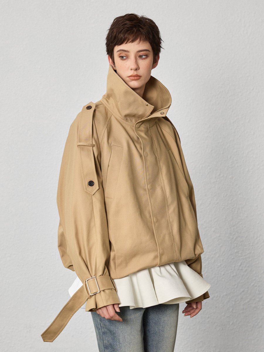 Large stand collar short windbreaker - SHICCACHE