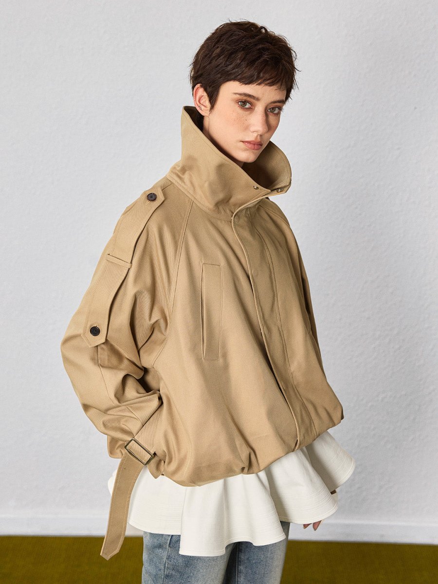 Large stand collar short windbreaker - SHICCACHE