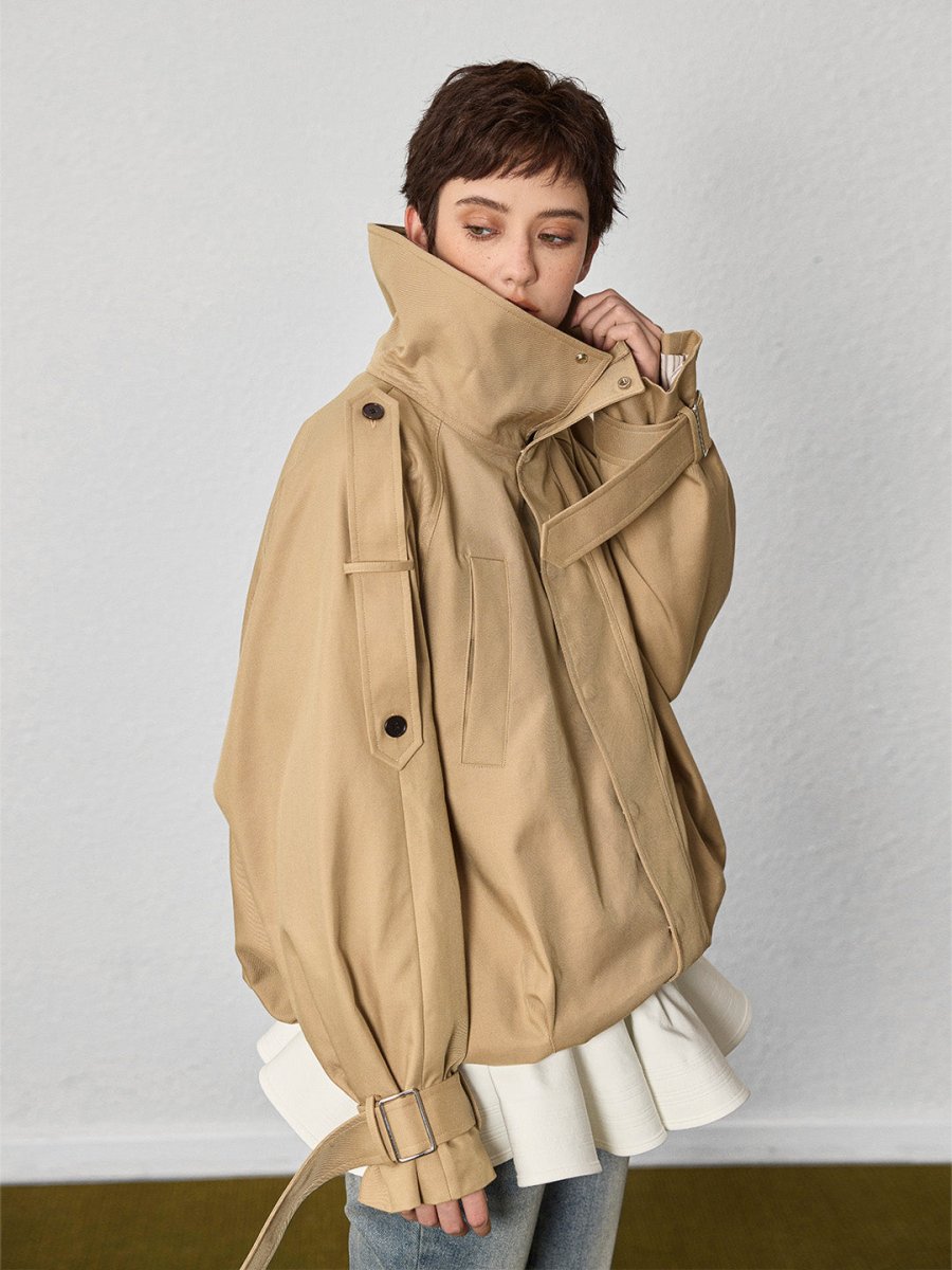 Large stand collar short windbreaker - SHICCACHE