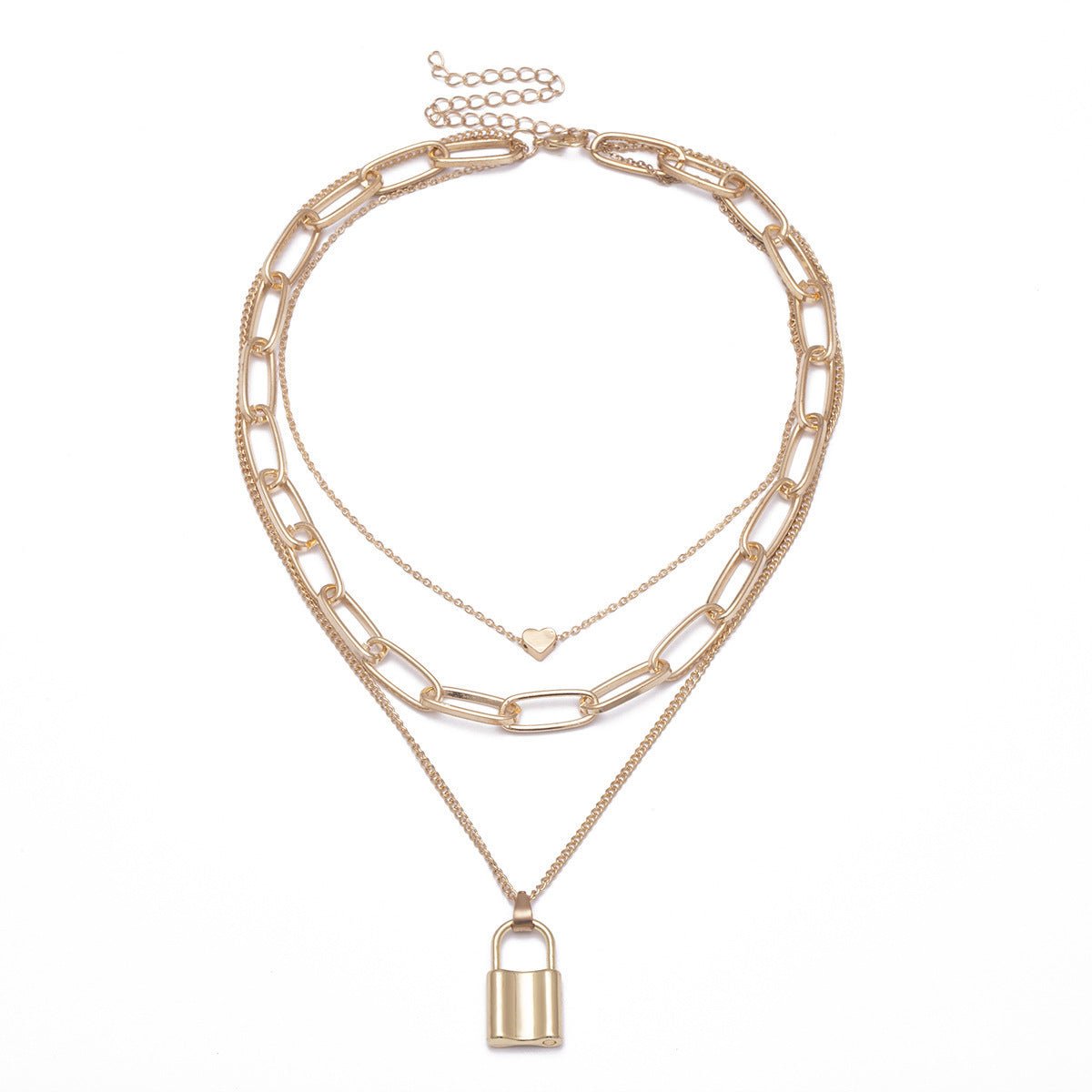 Lock & Heart Layered Necklace - SHICCACHE