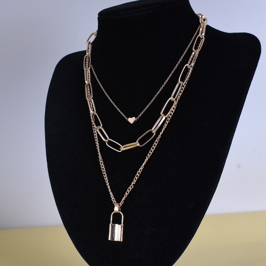 Lock & Heart Layered Necklace - SHICCACHE