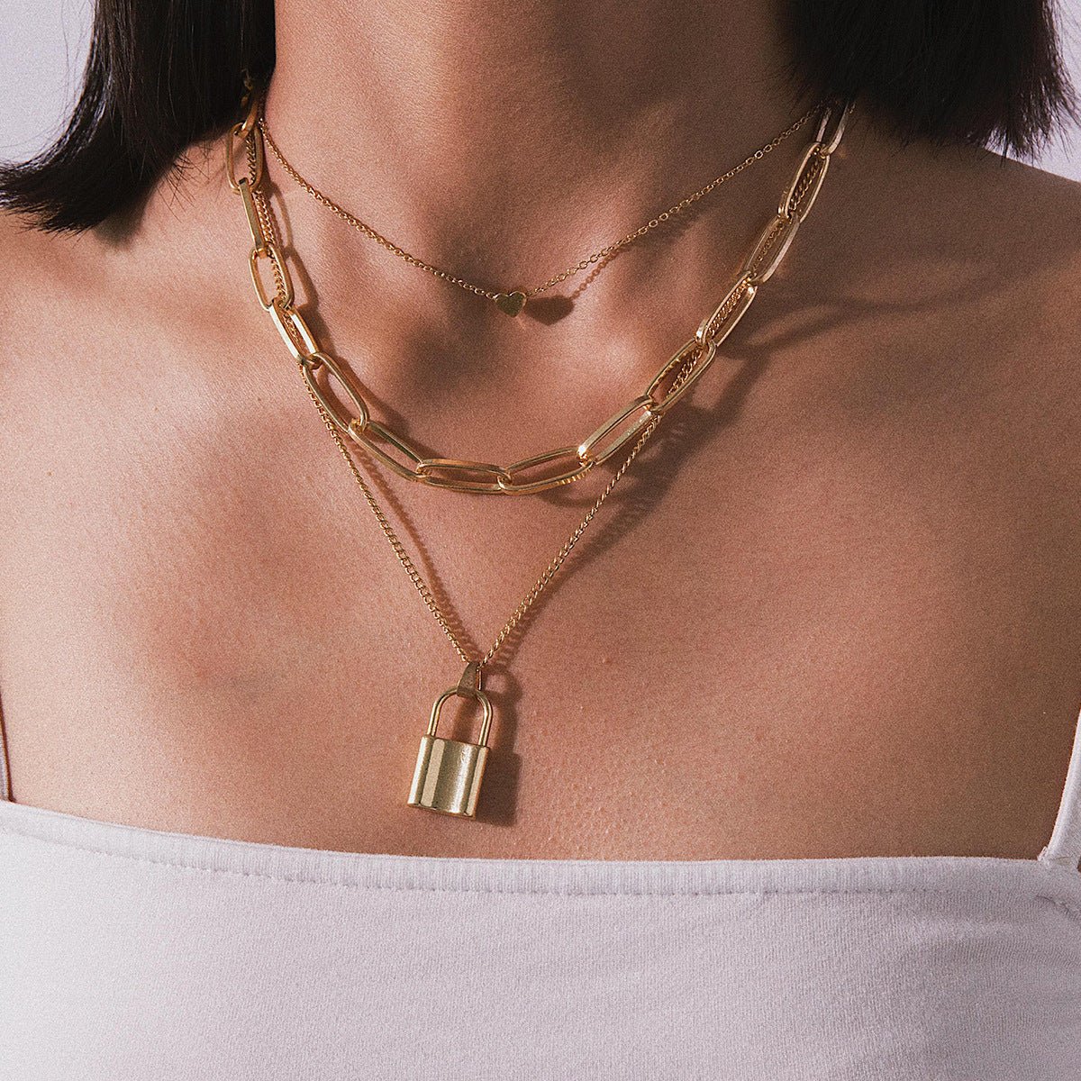 Lock & Heart Layered Necklace - SHICCACHE