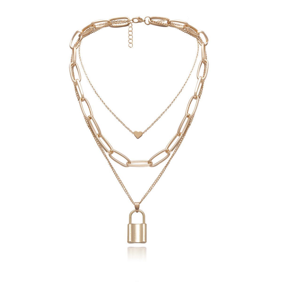 Lock & Heart Layered Necklace - SHICCACHE