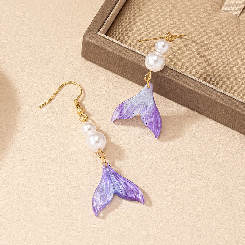 Mermaid Tail Pearl Drop Earrings - SHICCACHE