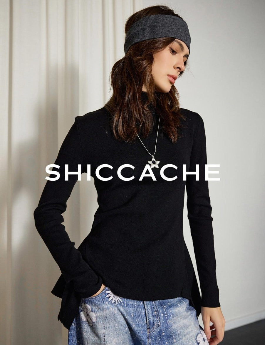 Minimalist Black High Neck Knit Top - SHICCACHE