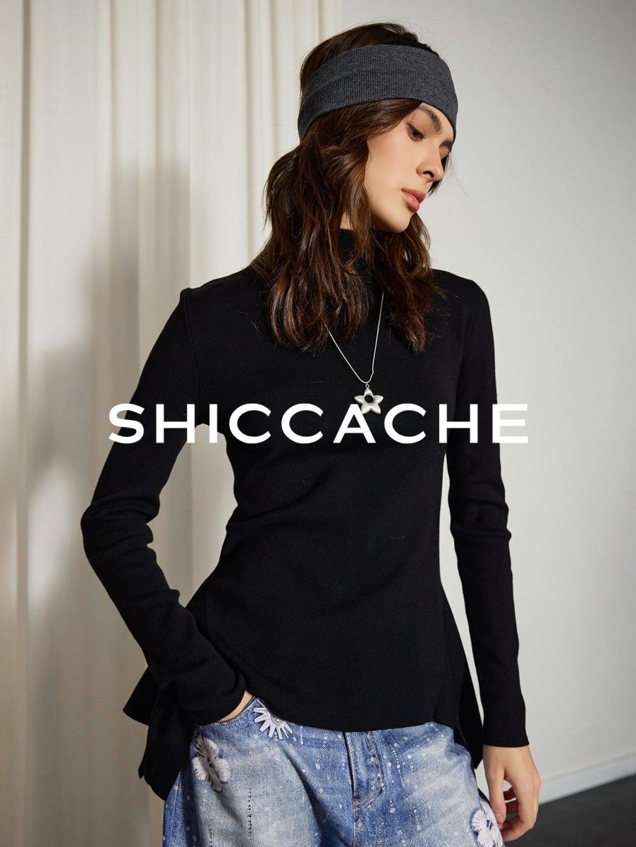 Minimalist Black High Neck Knit Top - SHICCACHE