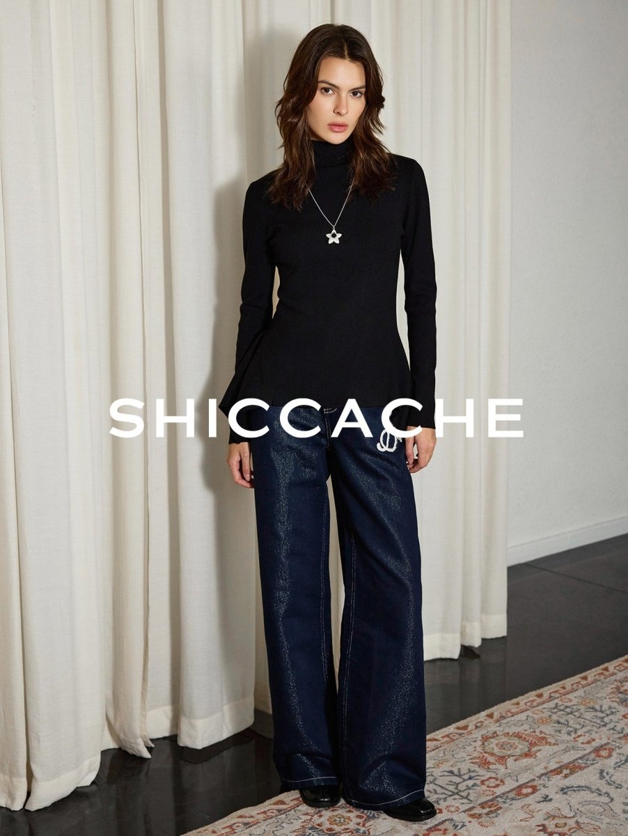 Minimalist Black High Neck Knit Top - SHICCACHE