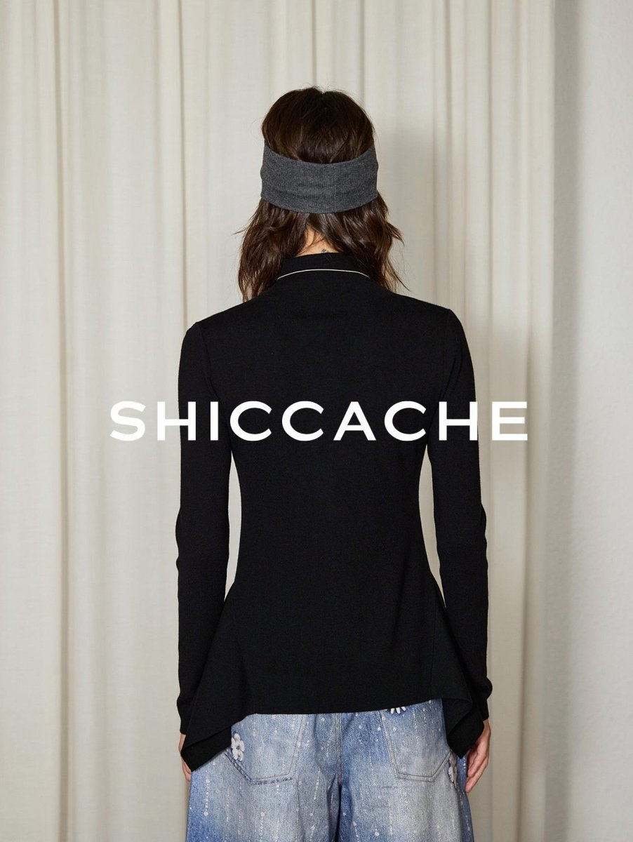 Minimalist Black High Neck Knit Top - SHICCACHE