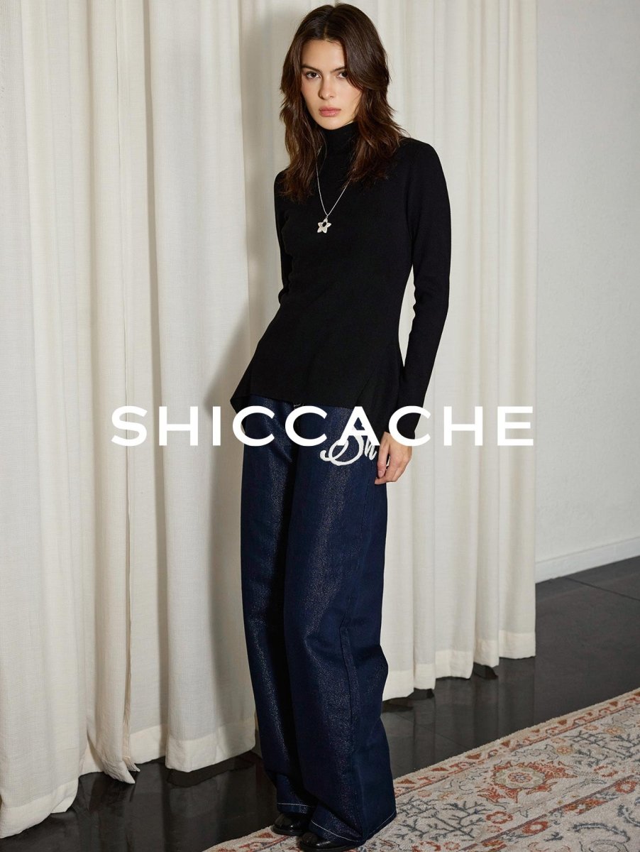 Minimalist Black High Neck Knit Top - SHICCACHE