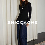 Minimalist Black High Neck Knit Top - SHICCACHE