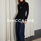 Minimalist Black High Neck Knit Top - SHICCACHE