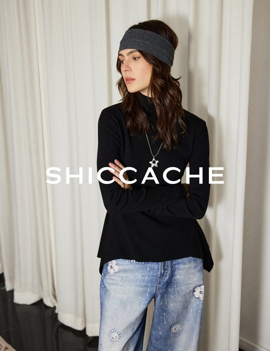 Minimalist Black High Neck Knit Top - SHICCACHE