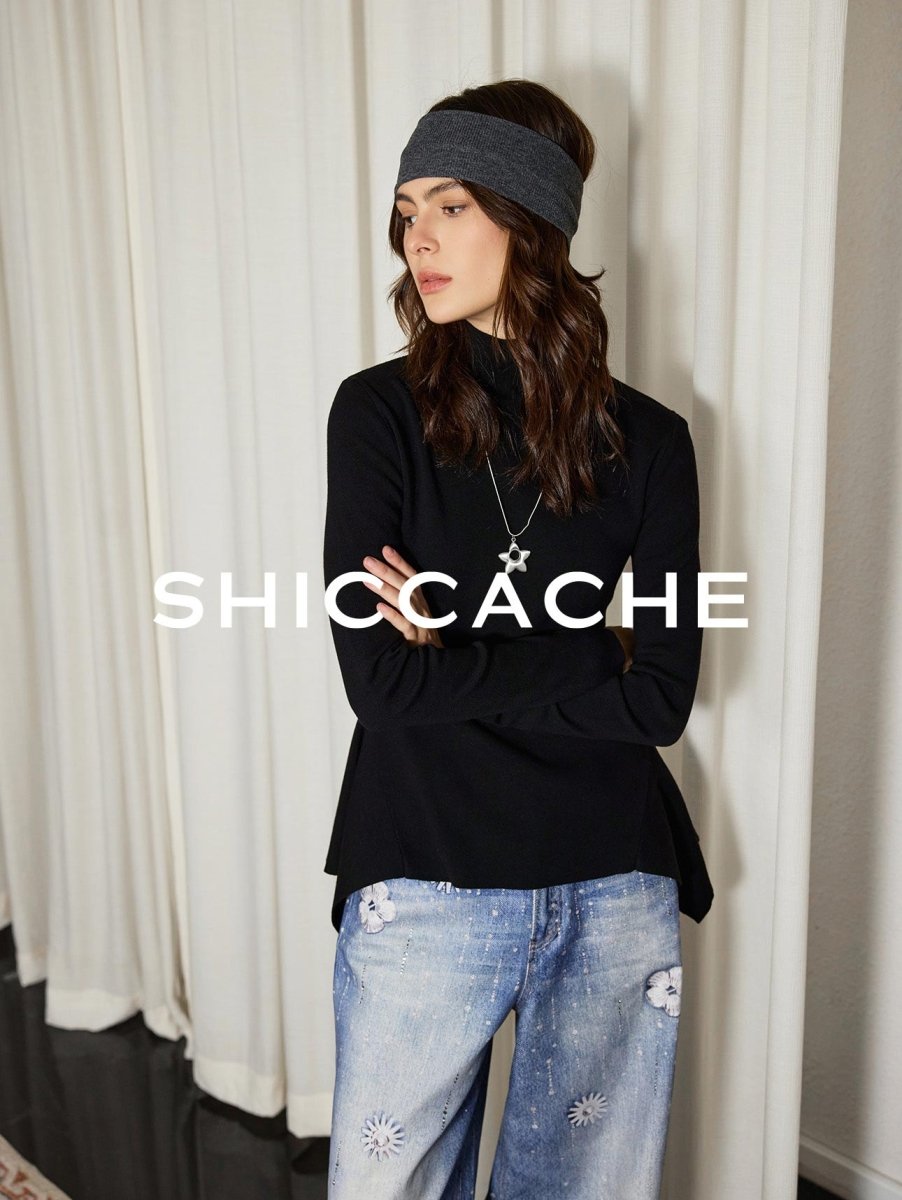 Minimalist Black High Neck Knit Top - SHICCACHE