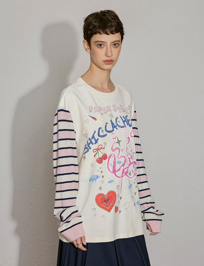 Mixed Media Graphic Long Sleeve Tee - SHICCACHE