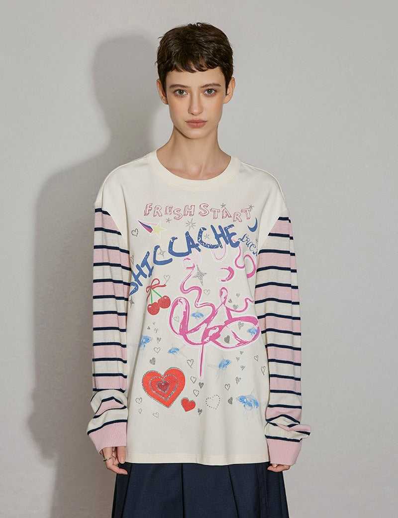 Mixed Media Graphic Long Sleeve Tee - SHICCACHE