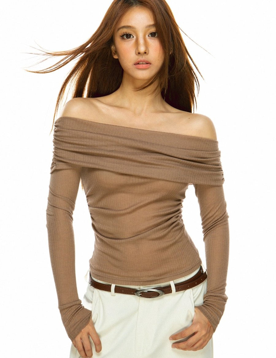 Off - Shoulder Babe Long Sleeve Top - SHICCACHE