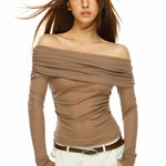 Off - Shoulder Babe Long Sleeve Top - SHICCACHE