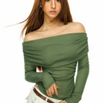 Off - Shoulder Babe Long Sleeve Top - SHICCACHE