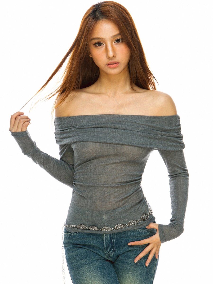 Off - Shoulder Babe Long Sleeve Top - SHICCACHE