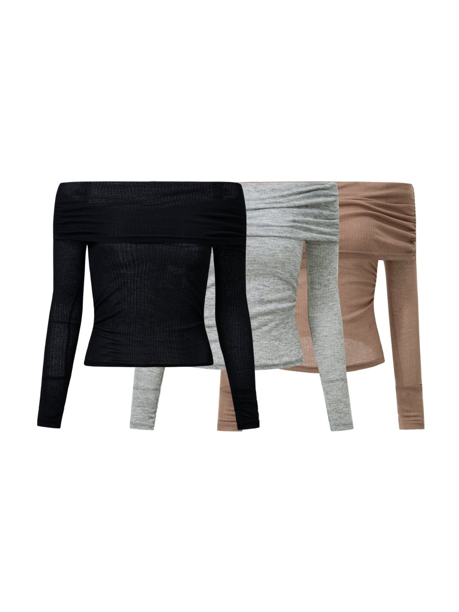 Off - Shoulder Babe Long Sleeve Top - SHICCACHE