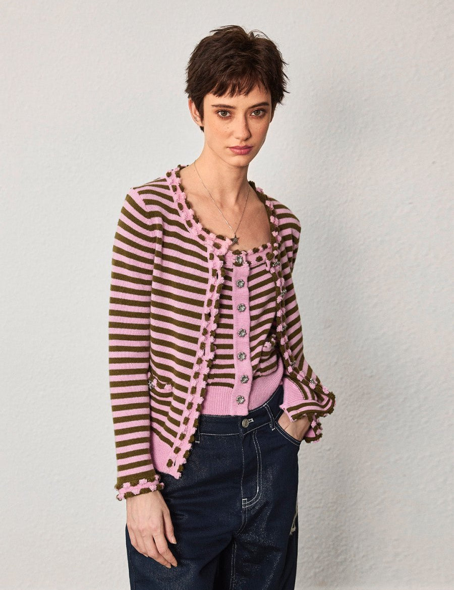 Pink Striped Wool Cardigan - SHICCACHE