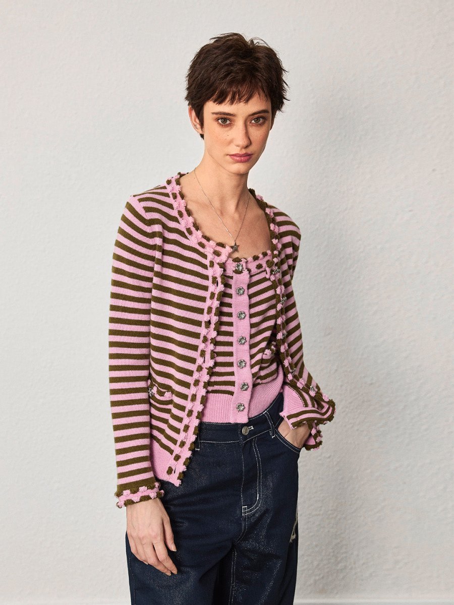 Pink Striped Wool Cardigan - SHICCACHE