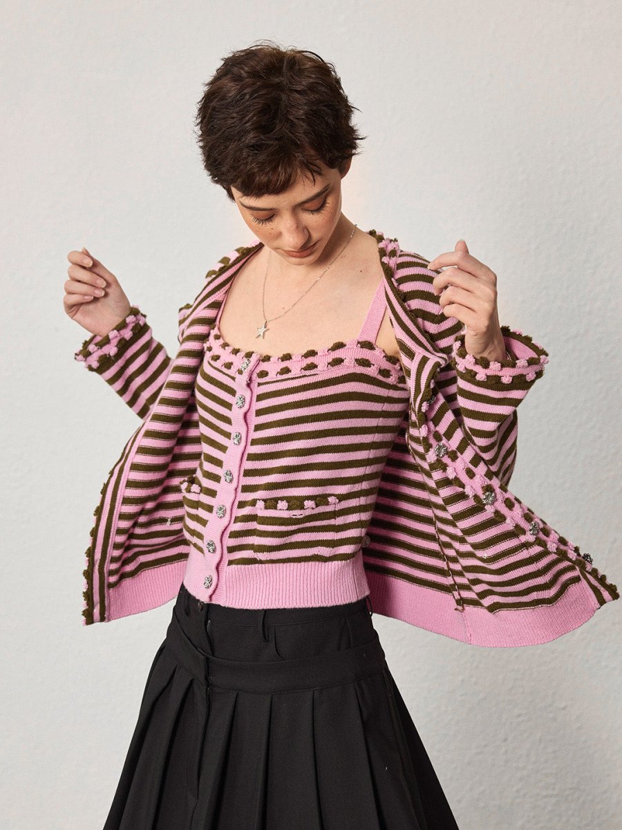 Pink Striped Wool Cardigan - SHICCACHE