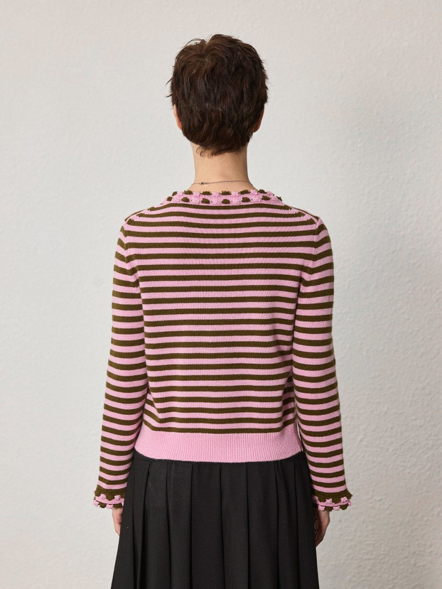 Pink Striped Wool Cardigan - SHICCACHE
