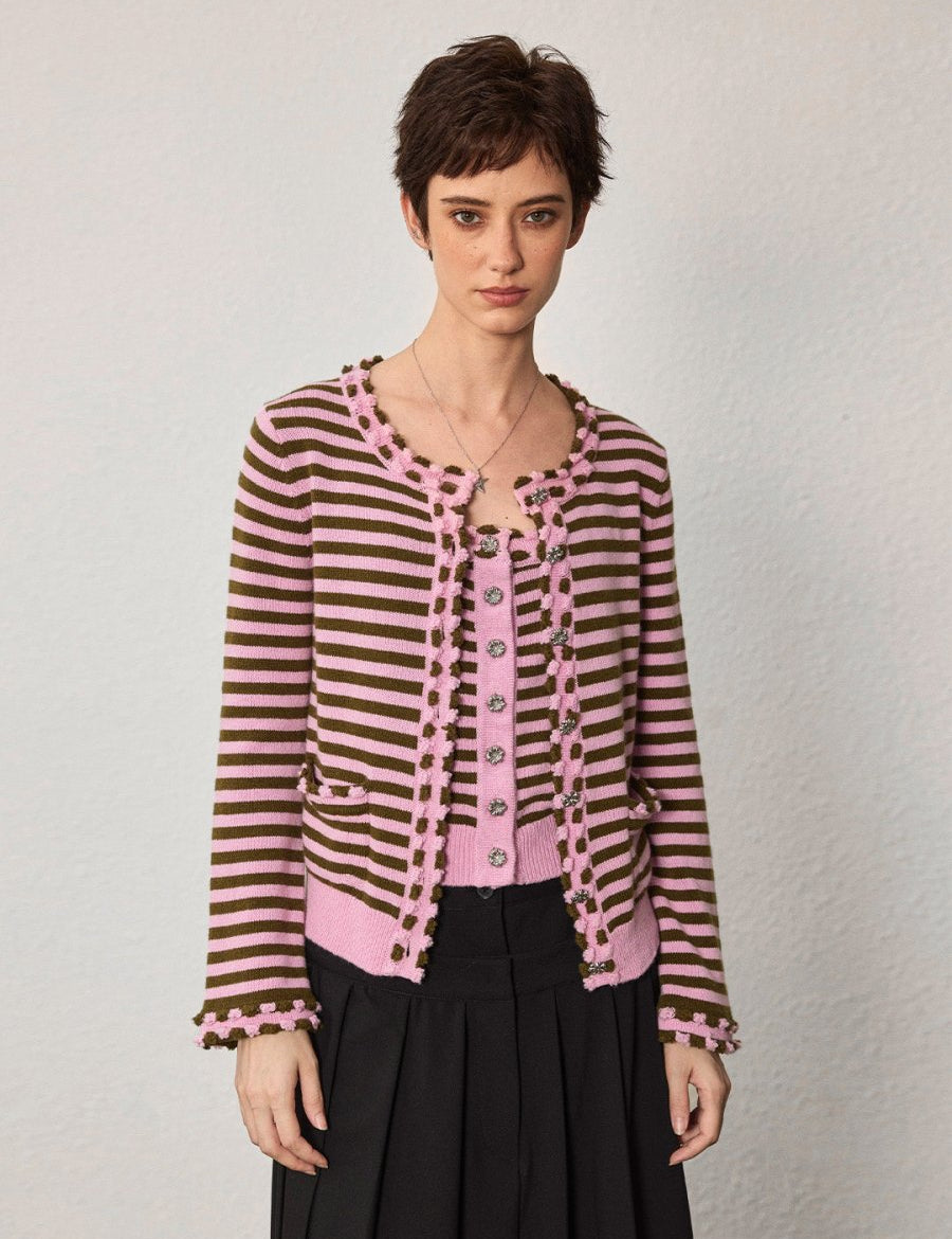Pink Striped Wool Cardigan - SHICCACHE