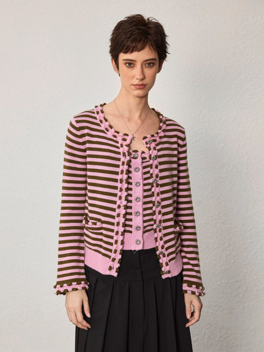 Pink Striped Wool Cardigan - SHICCACHE