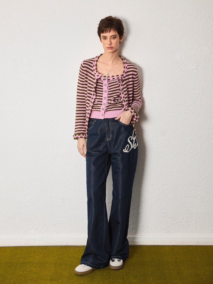 Pink Striped Wool Cardigan - SHICCACHE