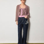 Pink Striped Wool Cardigan - SHICCACHE