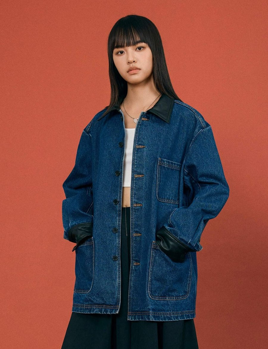 PU - Collar Denim Jacket - SHICCACHE