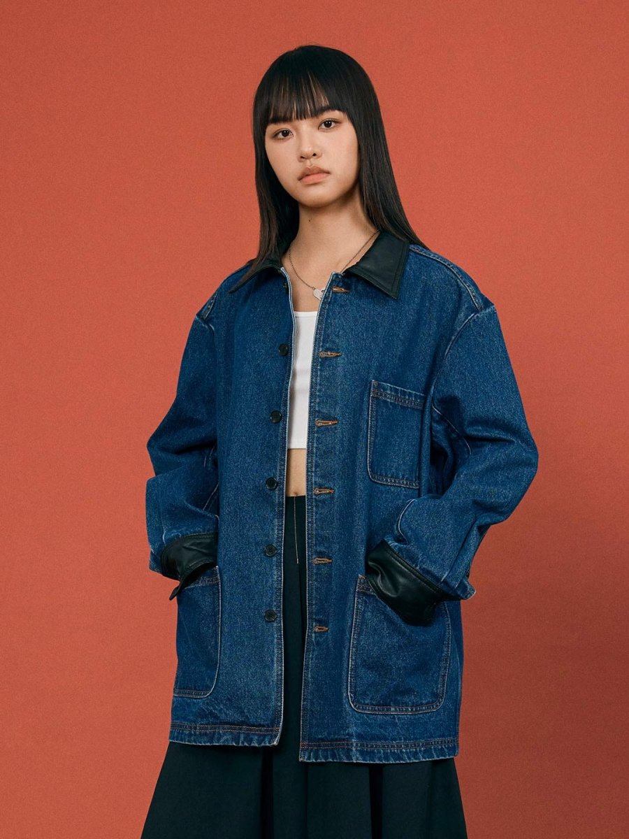 PU - Collar Denim Jacket - SHICCACHE