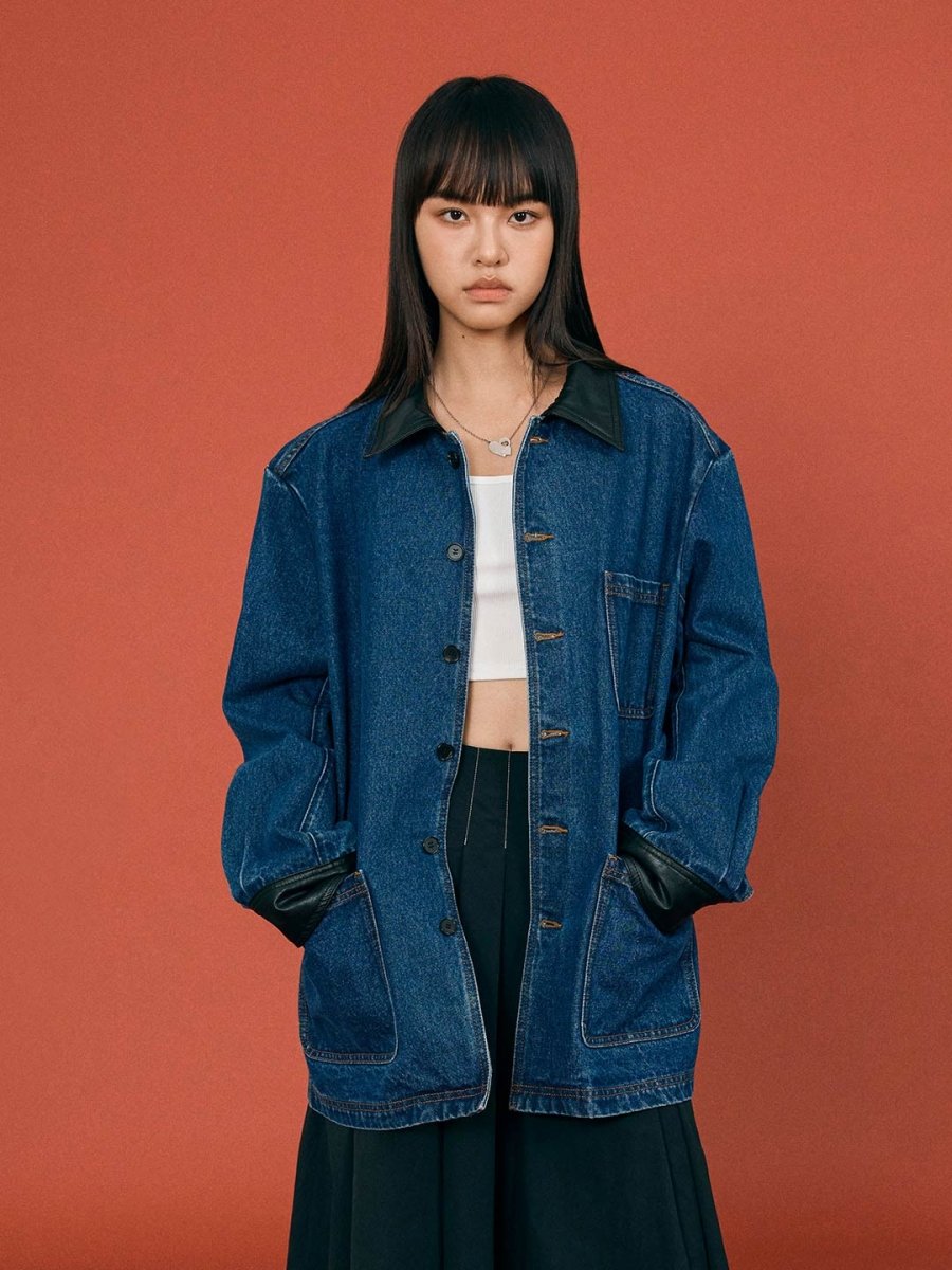 PU - Collar Denim Jacket - SHICCACHE