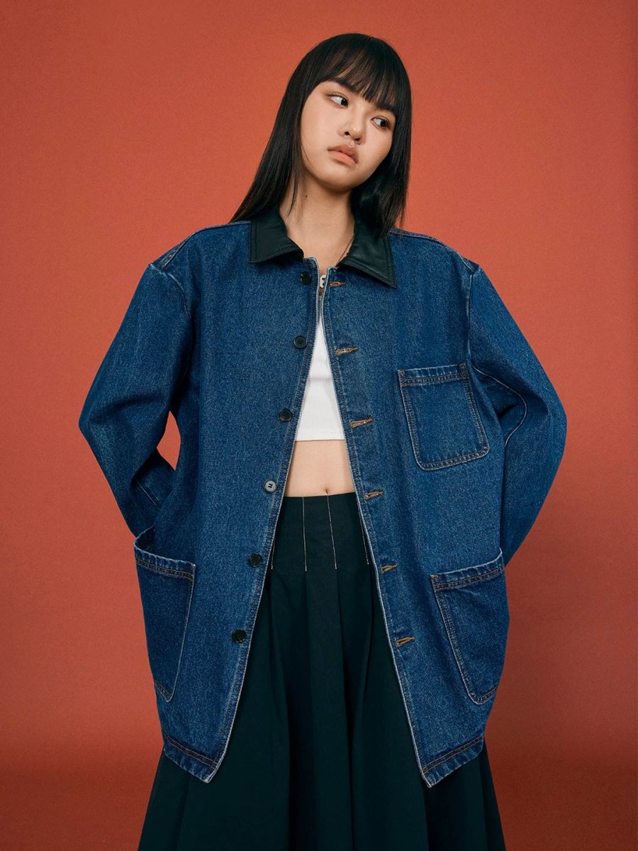 PU - Collar Denim Jacket - SHICCACHE