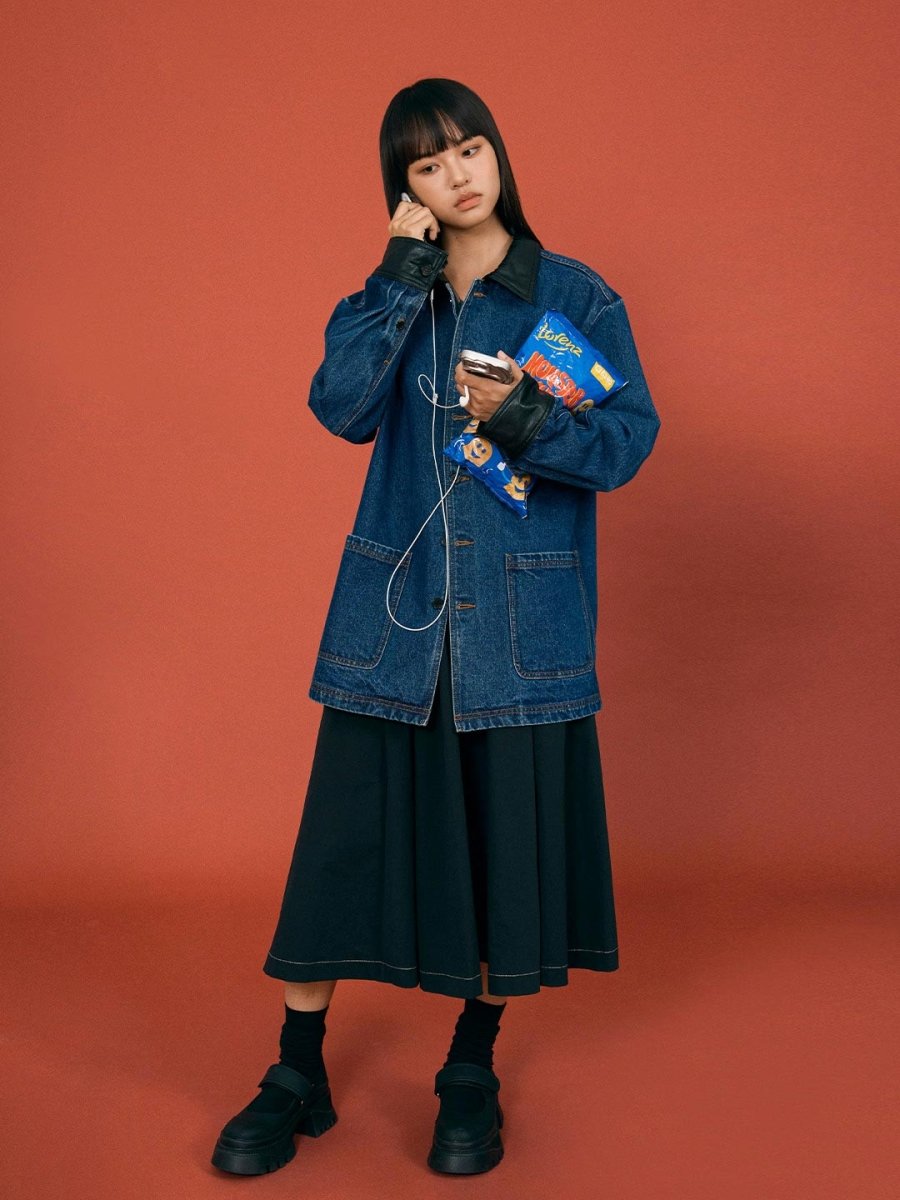 PU - Collar Denim Jacket - SHICCACHE