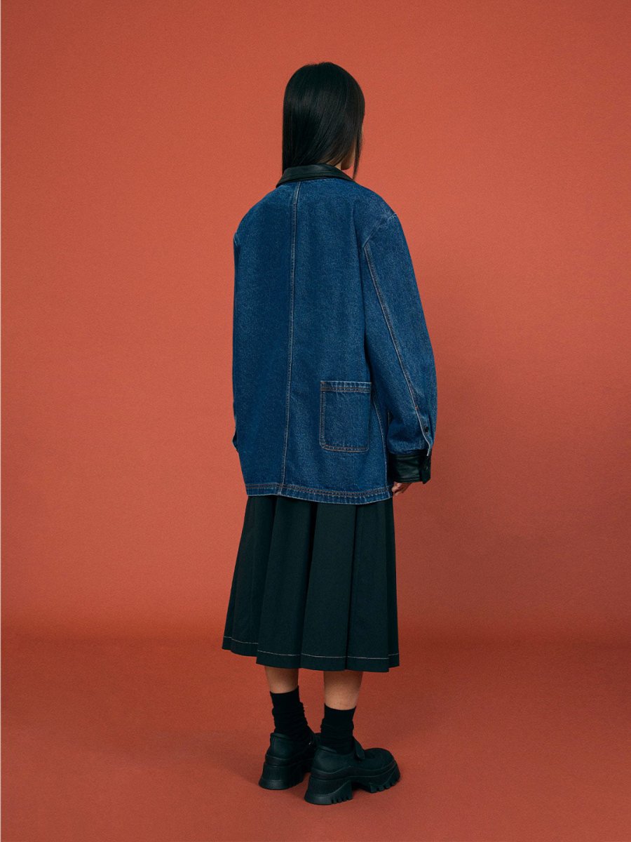 PU - Collar Denim Jacket - SHICCACHE