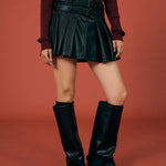 PU Leather Short Pleated Skirt - SHICCACHE