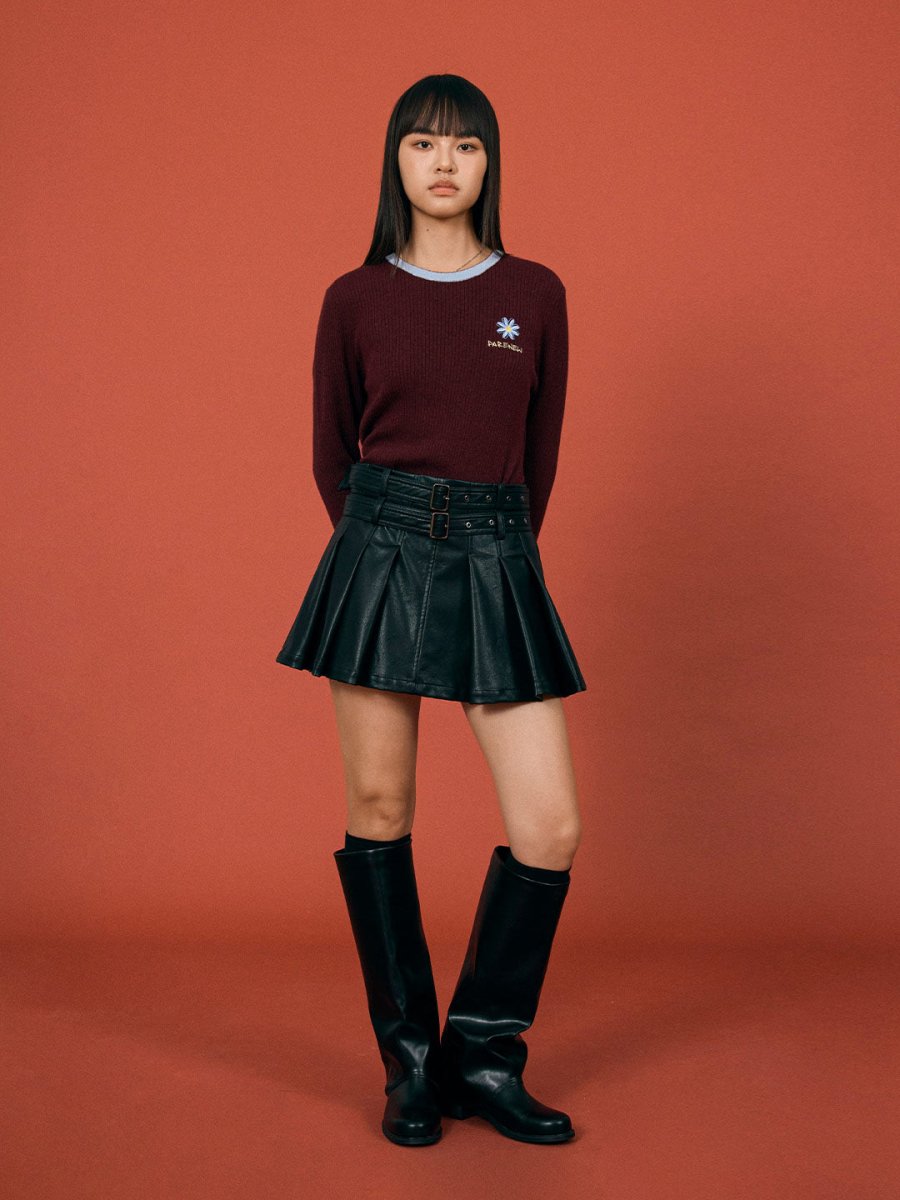 PU Leather Short Pleated Skirt - SHICCACHE