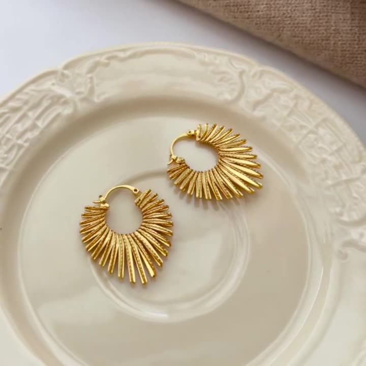 Radiant Sunburst Gold Hoop Earrings - SHICCACHE