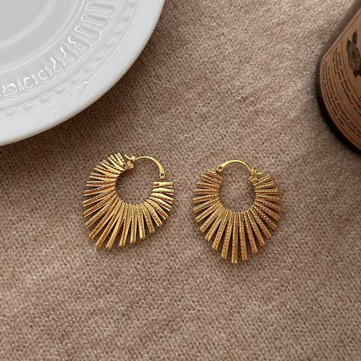 Radiant Sunburst Gold Hoop Earrings - SHICCACHE