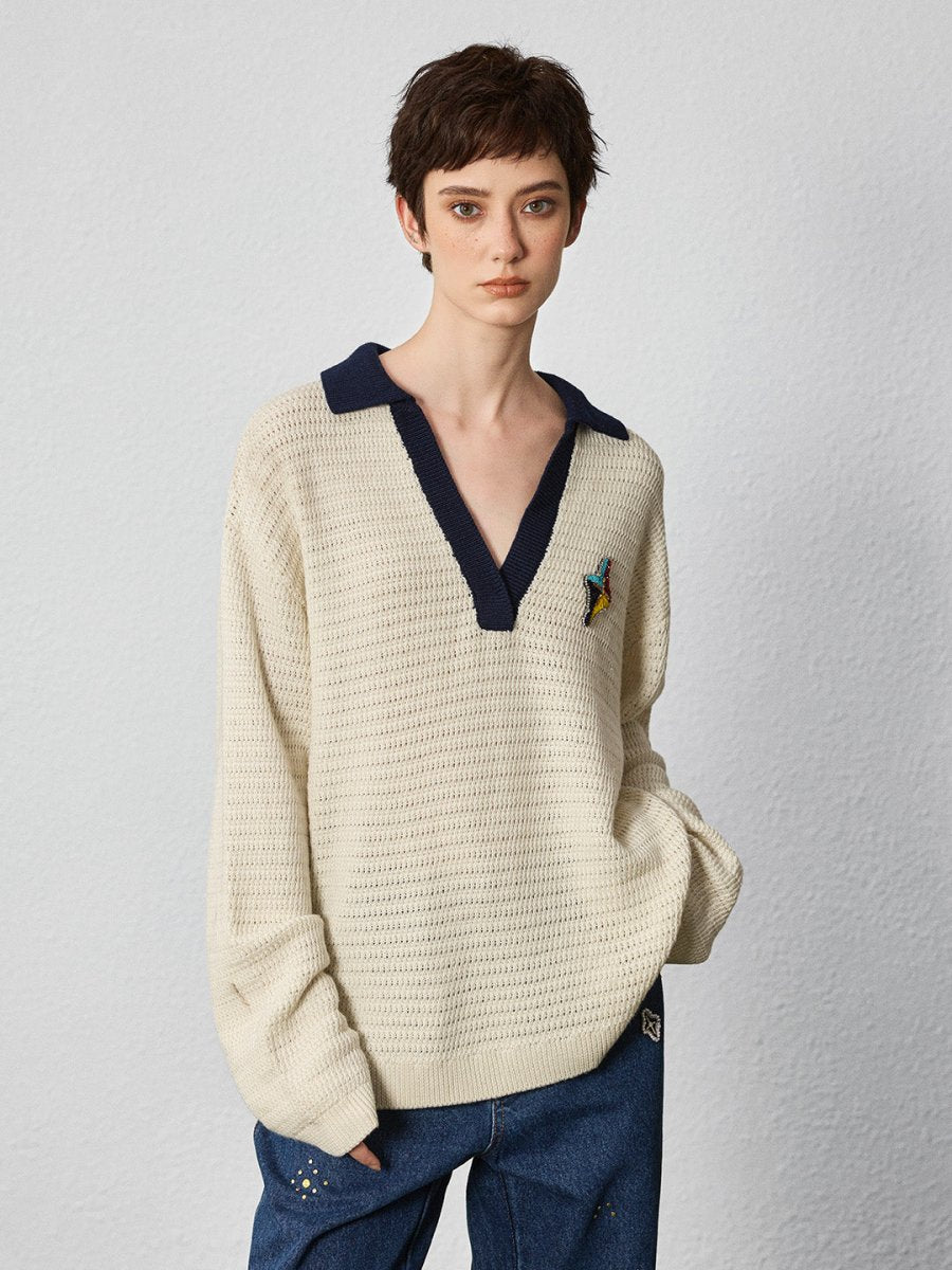 Relaxed Sophistication – Waffle Knit V - Neck Pullover - SHICCACHE
