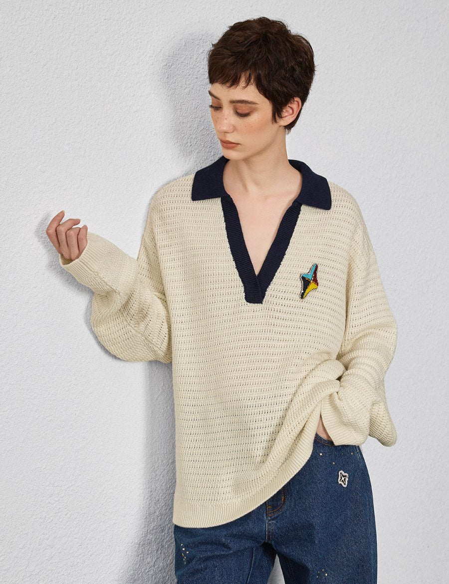 Relaxed Sophistication – Waffle Knit V - Neck Pullover - SHICCACHE
