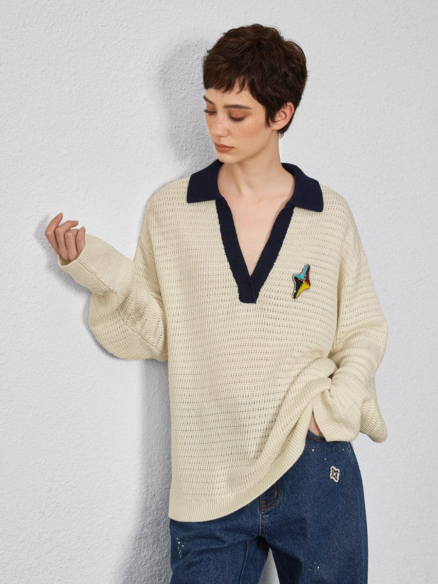 Relaxed Sophistication – Waffle Knit V - Neck Pullover - SHICCACHE