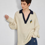 Relaxed Sophistication – Waffle Knit V - Neck Pullover - SHICCACHE