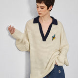 Relaxed Sophistication – Waffle Knit V - Neck Pullover - SHICCACHE